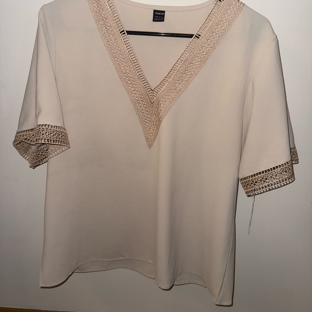 SHEIN Cream Lace Accent Blouse